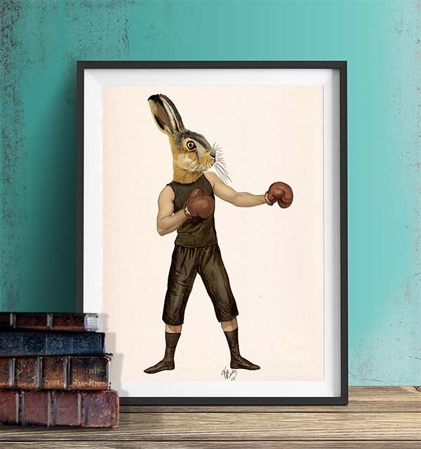 Boxing Hare, Animal Art Print, Wall Art