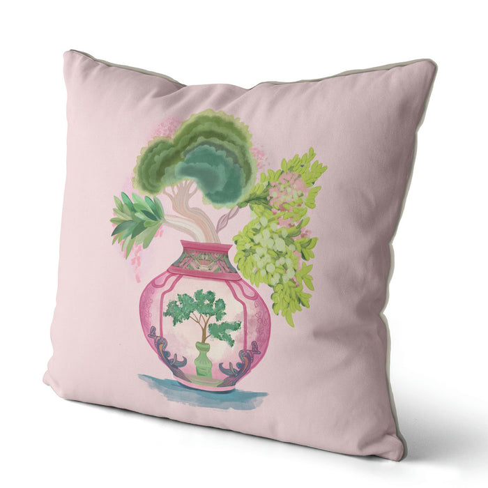 Pink Green Vase 1, Cushion / Throw Pillow