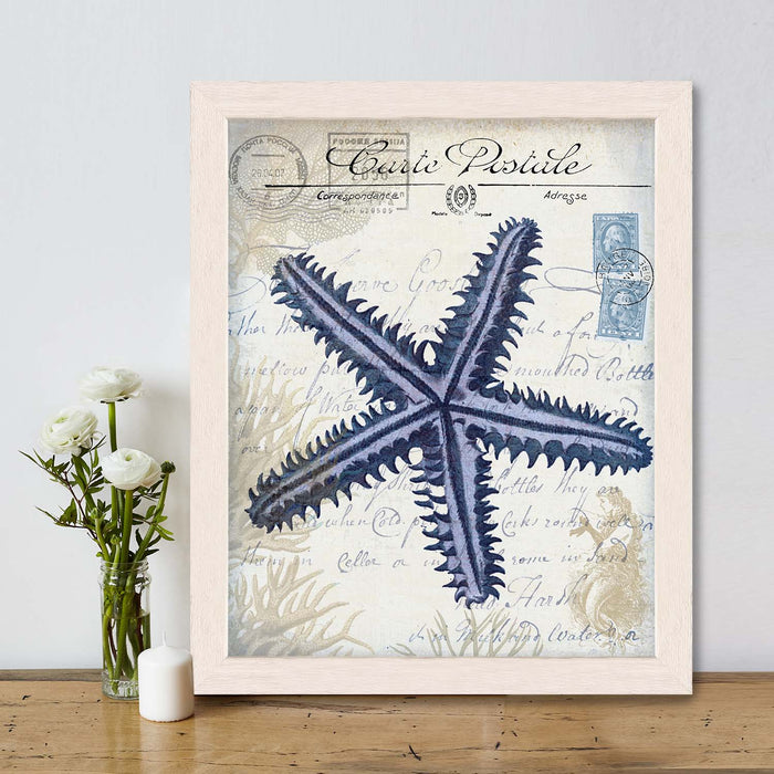 Seaside Postcard, Cream, Starfish, Nautical print, Coastal art