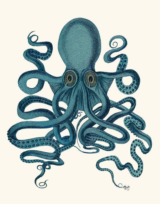 Octopus 9, Blue, Red, Teal or White, Nautical print, Coastal art