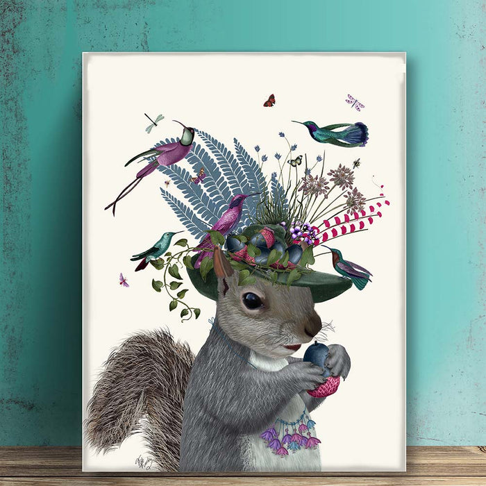 Squirrel Birdkeeper and Blue Acorns, Art Print