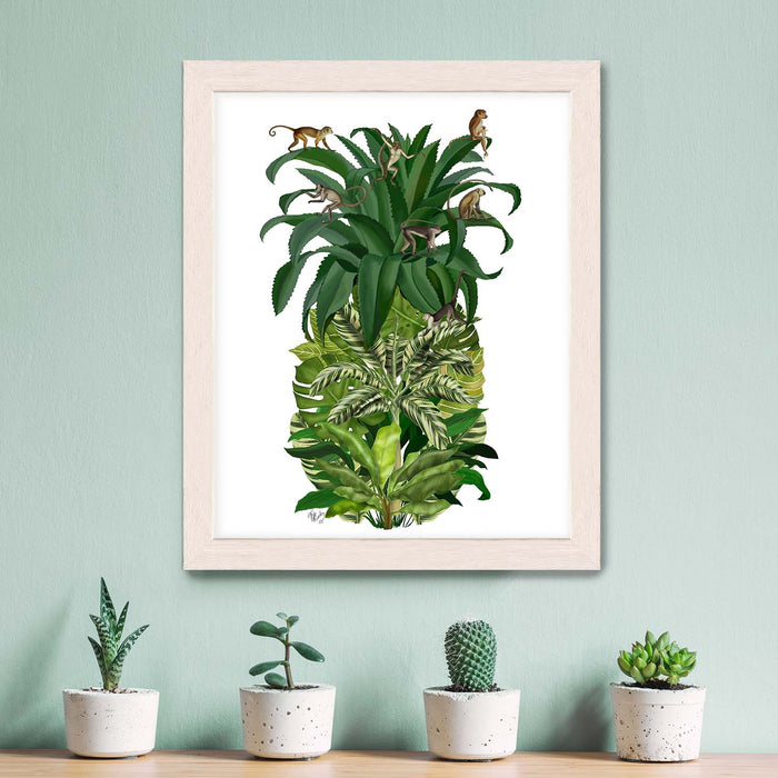Pineapple, Monkeys, Botanical art print, Wall art