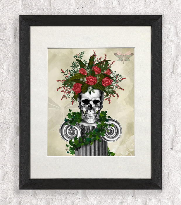 Skull with Roses and Berries, Art Print, Canvas Wall Art