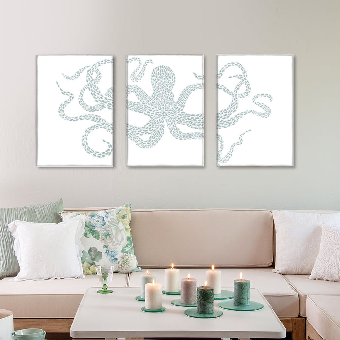 Collection - 3 prints, Little Fishes, Octopus Triptych, Nautical print, Coastal art