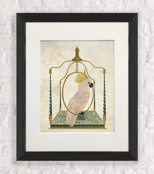 White Cockatoo on Swing, Bird Art Print, Canvas, Wall Art