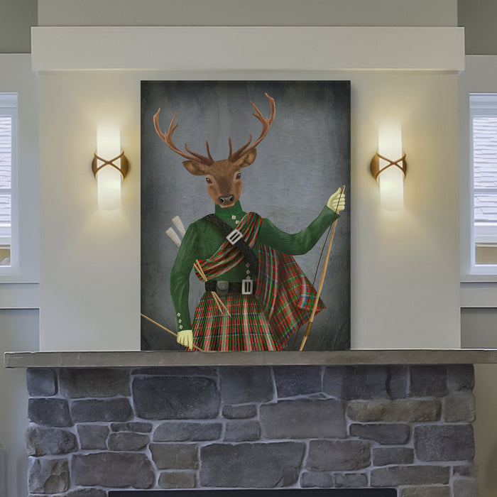 Scottish Deer Major Malcolm, Portrait, Art Print, Canvas, Wall Art