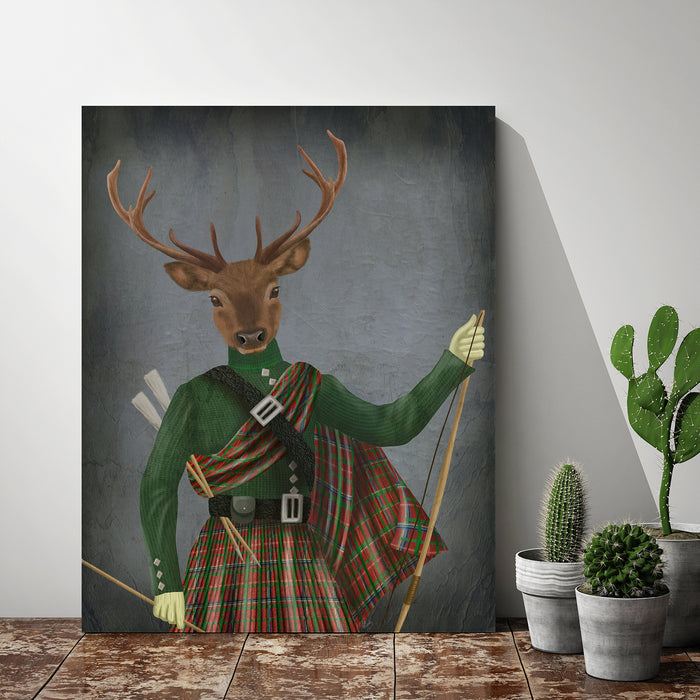 Scottish Deer Major Malcolm, Portrait, Art Print, Canvas, Wall Art