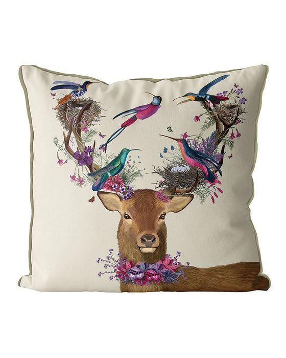 Deer Birdkeeper, Tropical Bird Nests, Cushion / Throw Pillow