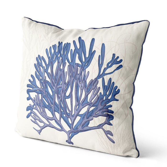 Coral and Seaweed, Blue on Cream, Cushion / Throw Pillow