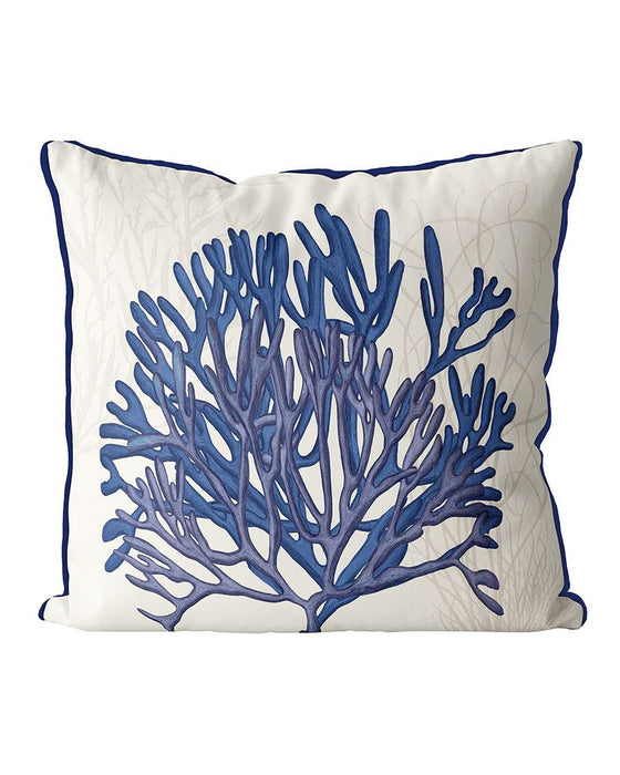 Coral and Seaweed, Blue on Cream, Cushion / Throw Pillow