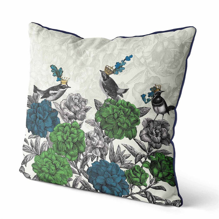 Blooming Birds, Blue and Green 2, Cushion / Throw Pillow