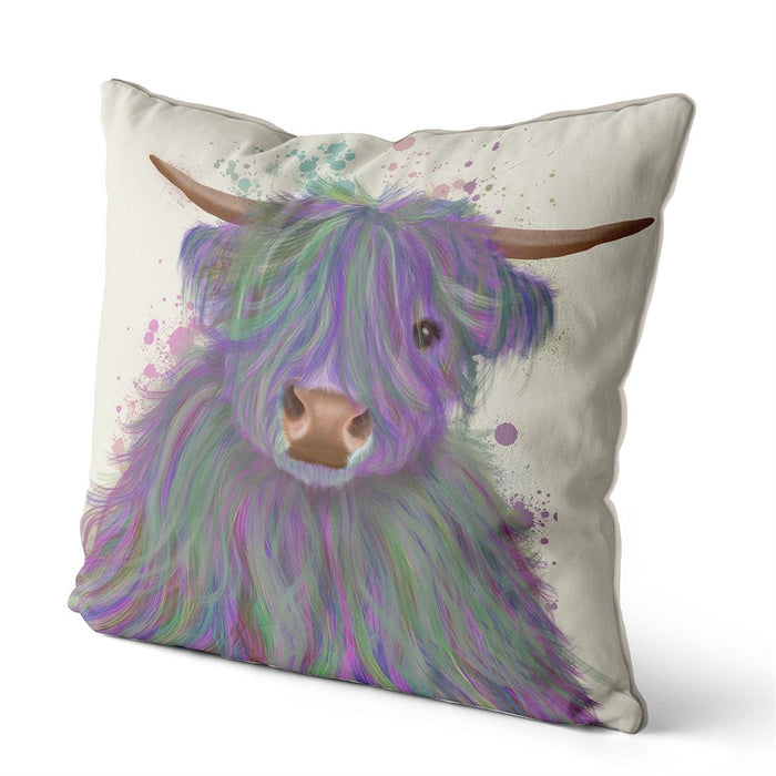 Highland Cow 10, Purple and Green, Cushion / Throw Pillow