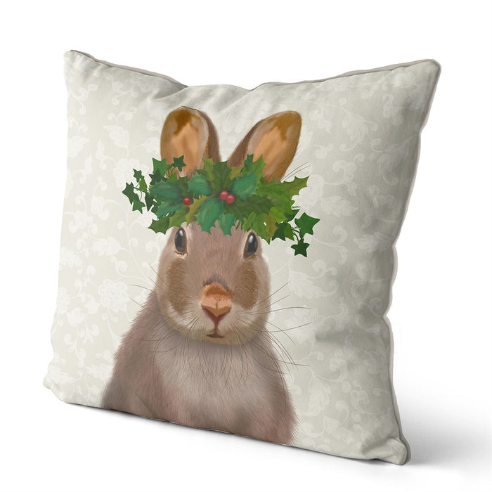 Rabbit and Holly Crown, Cushion / Throw Pillow