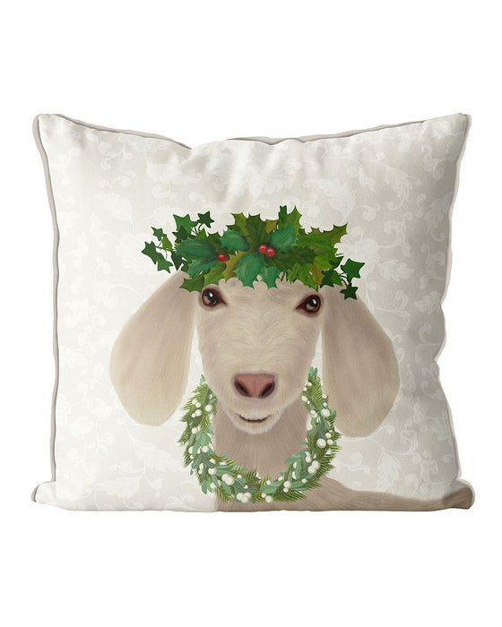 Goat and Holly Crown, Christmas Cushion / Throw Pillow