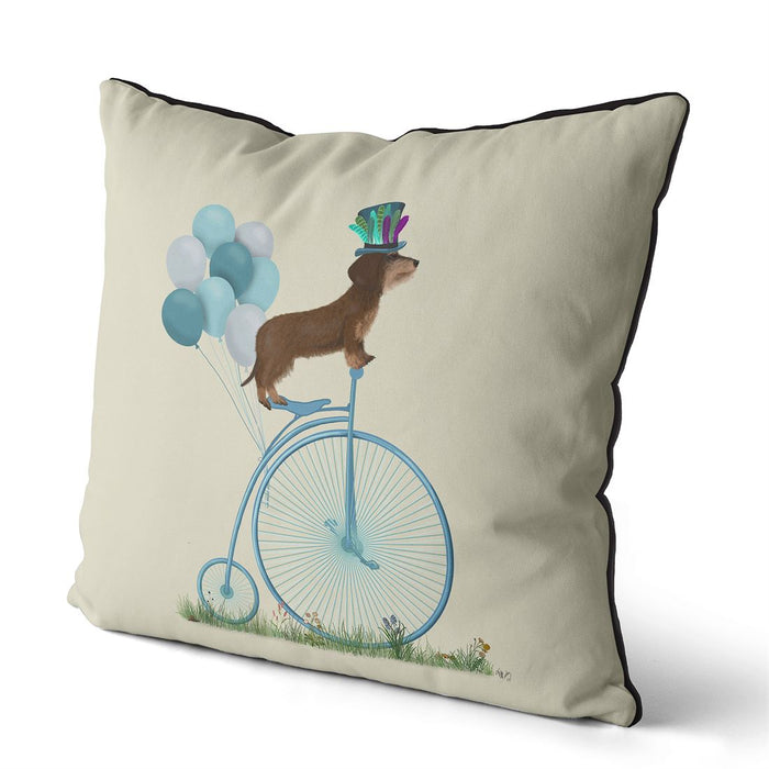 Dachshund Wire on Penny Farthing, Cushion / Throw Pillow