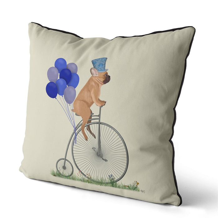 French Bulldog Fawn on Penny Farthing, Cushion / Throw Pillow