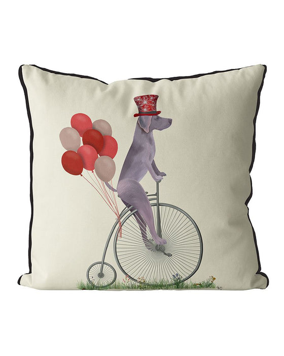 Weimaraner on Penny Farthing, Cushion / Throw Pillow