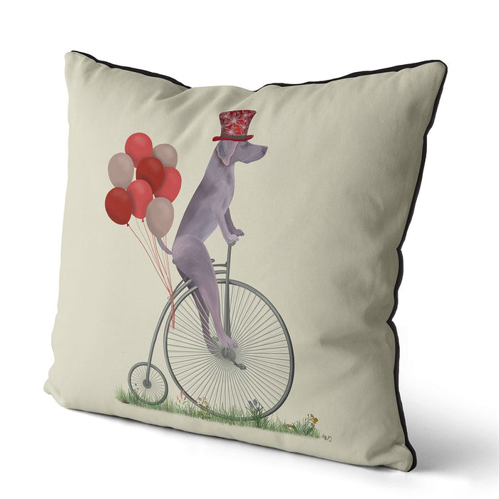 Weimaraner on Penny Farthing, Cushion / Throw Pillow