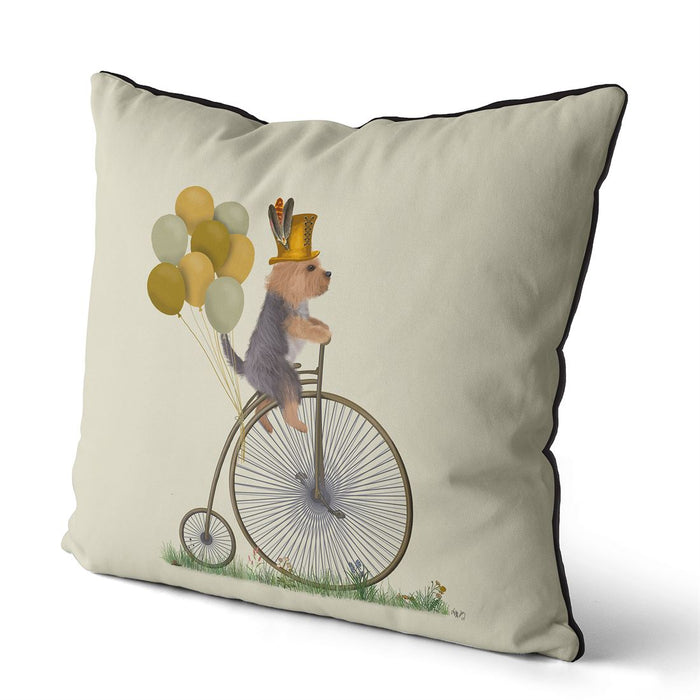 Yorkshire Terrier on Penny Farthing, Cushion / Throw Pillow