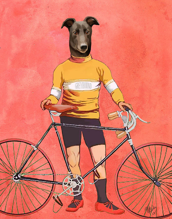 Greyhound Cyclist, Dog Art Print, Wall art | FabFunky