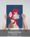 Greyhound with Red Woolly Hat, Dog Art Print, Wall art | Framed Black