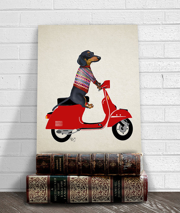 Dachshund on a Moped, Dog Art Print, Wall art | Print 14x11inch