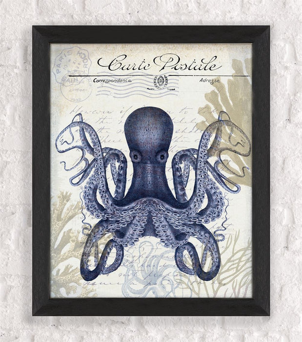 Seaside Postcard, Cream, Octopus, Nautical print, Coastal art