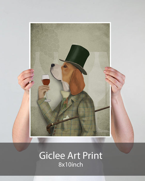 Beagle Wine Snob, Dog Art Print, Wall art | Print 18x24inch
