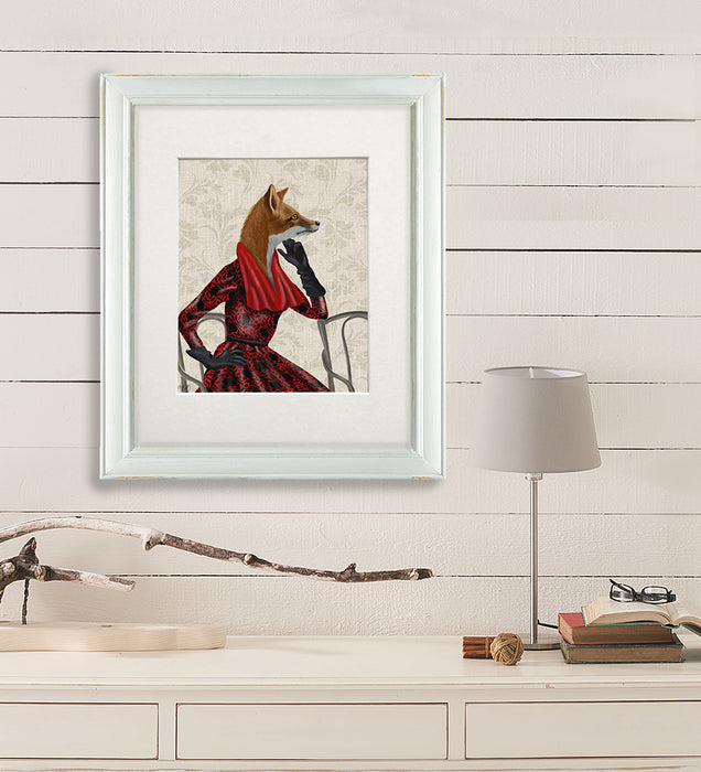 Fox with Red Scarf, Art Print, Canvas Wall Art | Print 14x11inch