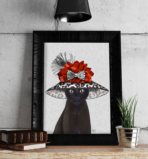 Cat, Black with Fabulous Hat, Art Print, Canvas Wall Art | Print 14x11inch
