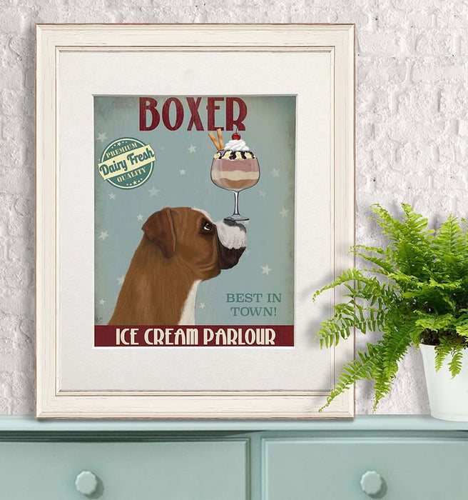 Boxer Ice Cream, Dog Art Print, Wall art | Print 14x11inch
