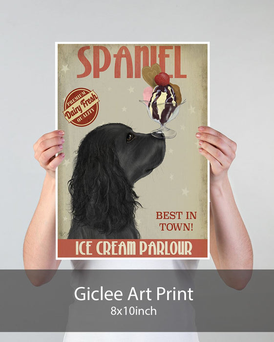 Cocker Spaniel, Black, Ice Cream, Dog Art Print, Wall art | Print 18x24inch