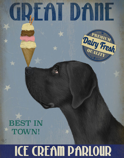 Great Dane, Black, Ice Cream, Dog Art Print, Wall art | FabFunky