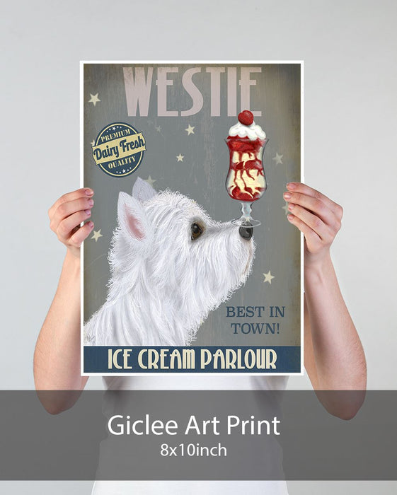 Westie Ice Cream, Dog Art Print, Wall art | Print 18x24inch