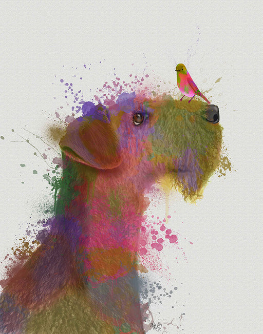 Airedale and Canary Rainbow Splash, Dog Art Print, Wall art | FabFunky