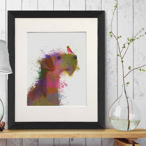 Airedale and Canary Rainbow Splash, Dog Art Print, Wall art | Print 14x11inch