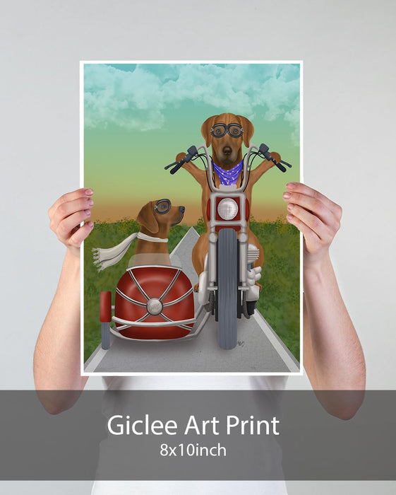 Rhodesian Ridgeback Chopper and Sidecar, Dog Art Print, Wall art | Print 18x24inch