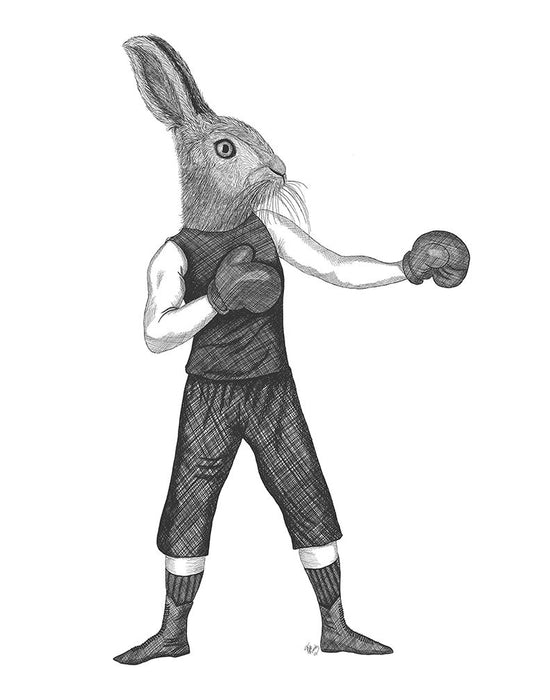 Boxing Hare 1, Limited Edition Print of drawing | FabFunky