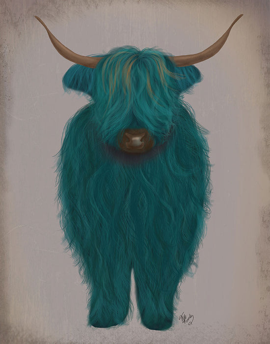 Highland Cow 3, Turquoise, Full, Animal Art Print | FabFunky