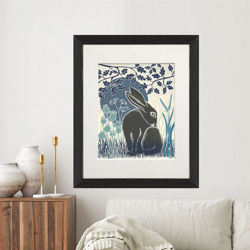 Country Lane Hare 2, Blue, Art Print | Print 14x11inch