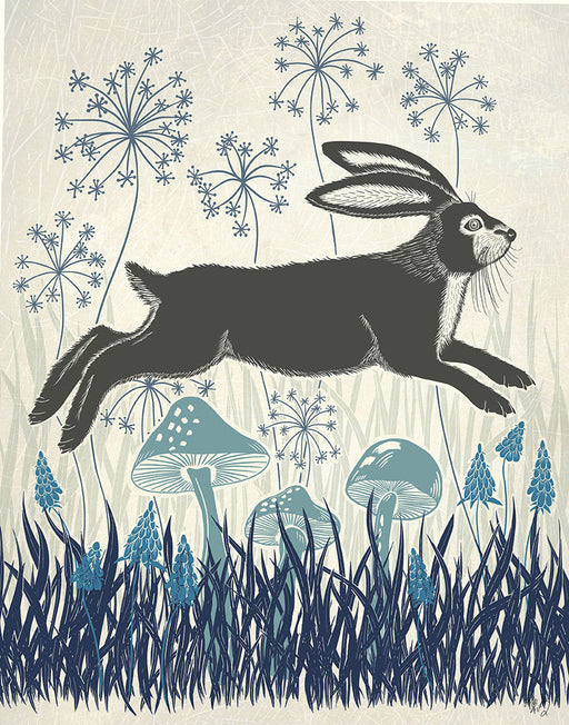 Country Lane Hare 4, Blue, Art Print | FabFunky