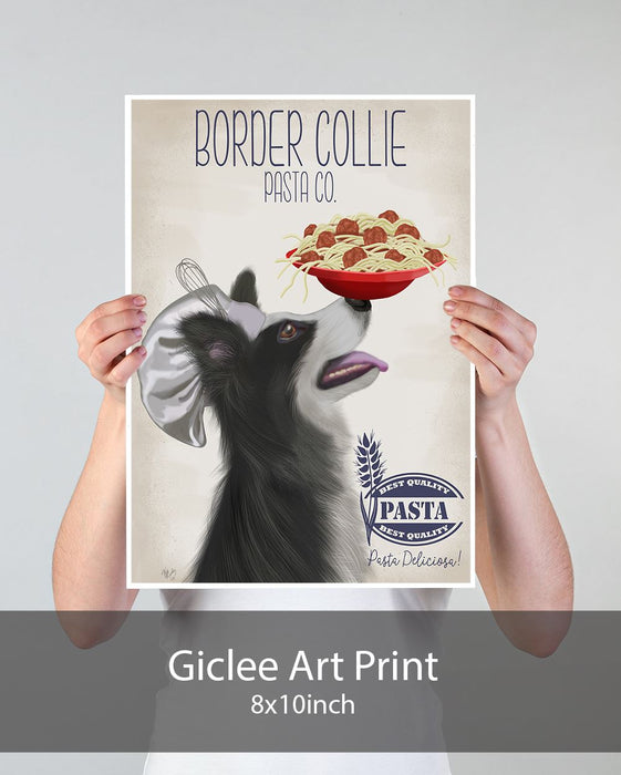 Border Collie Black White Pasta Cream, Dog Art Print, Wall art | Print 18x24inch