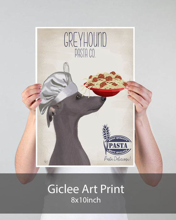 Greyhound Blue Grey Pasta Cream, Dog Art Print, Wall art | Print 18x24inch