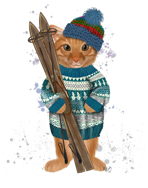 Ginger Ski Cat, Art Print, Wall Art | FabFunky