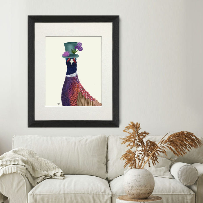 Pheasant in Blue Hat, Art Print, Canvas, Wall Art | Print 14x11inch