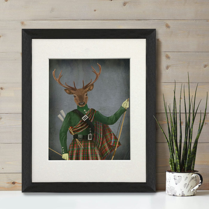 Scottish Deer Major Malcolm, Portrait, Art Print, Canvas, Wall Art | Print 14x11inch