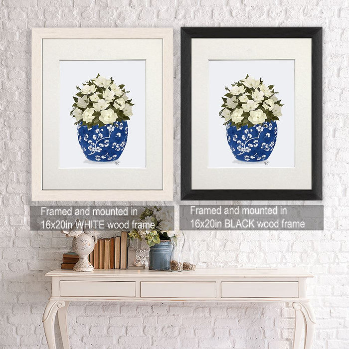 Chinoiserie Magnolias White, Blue Vase, Art Print
