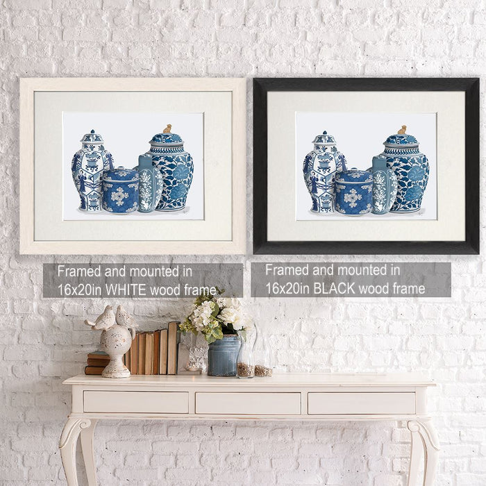 Chinoiserie Vase Quartet 2, Blue, Art Print