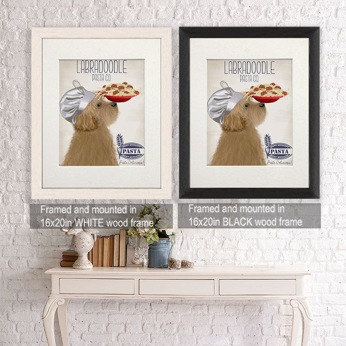 Labradoodle Gold Pasta Cream, Dog Art Print, Wall art | Framed Black
