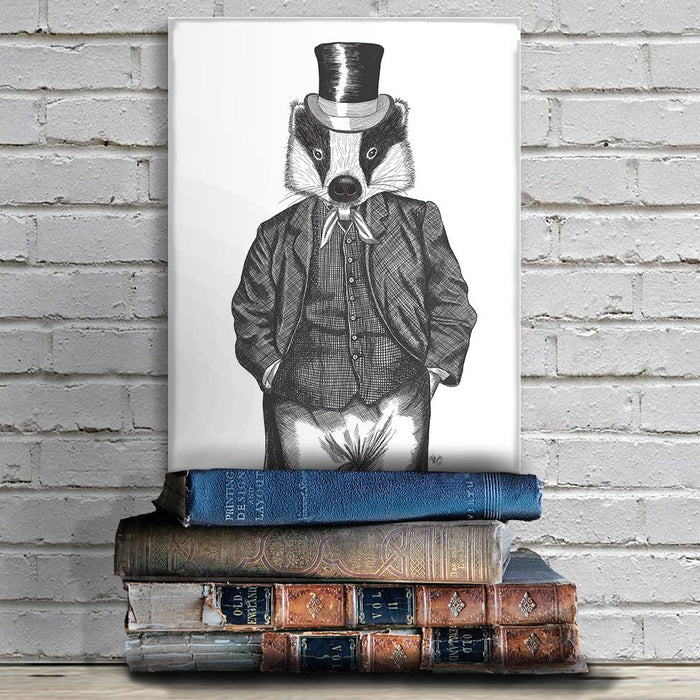 Portrait of Badger in Checked Waistcoat, Limited Edition Print of drawing | Ltd Ed Canvas 28x40inch
